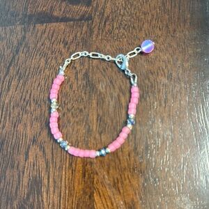 Handmade Pink Beaded Bracelet with Silver Accents